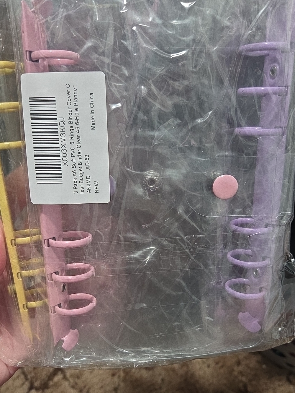Clear Disc-Bound Notebook Cover with Pink & Purple Rings